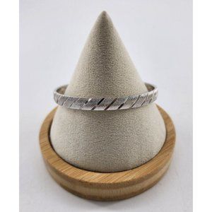 Vintage Monet Textured Brushed Silver Tone Bangle Bracelet Etched Striped Signed